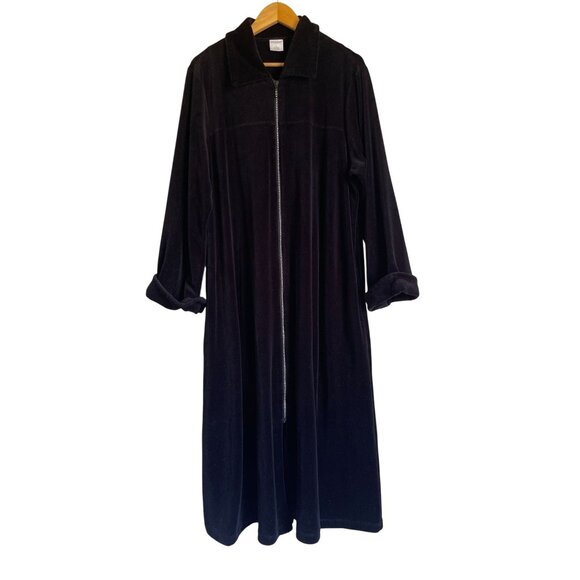 Cabernet Size Large Velvet Full Length Zip Front Robe Housecoat Rhinestone Trim - Picture 1 of 8